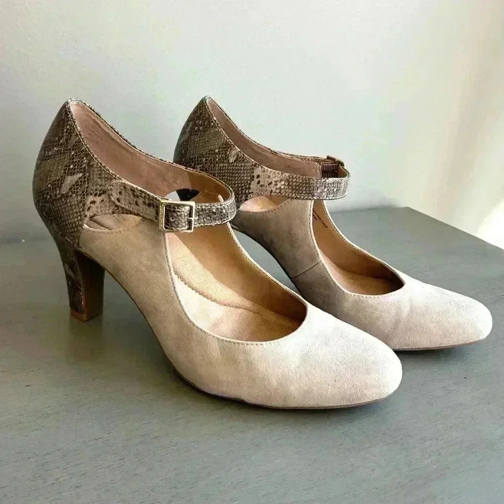Giani Bernini Velmah Heels10 Tan Snake Print Memory Foam Neutral Dressy Pumps